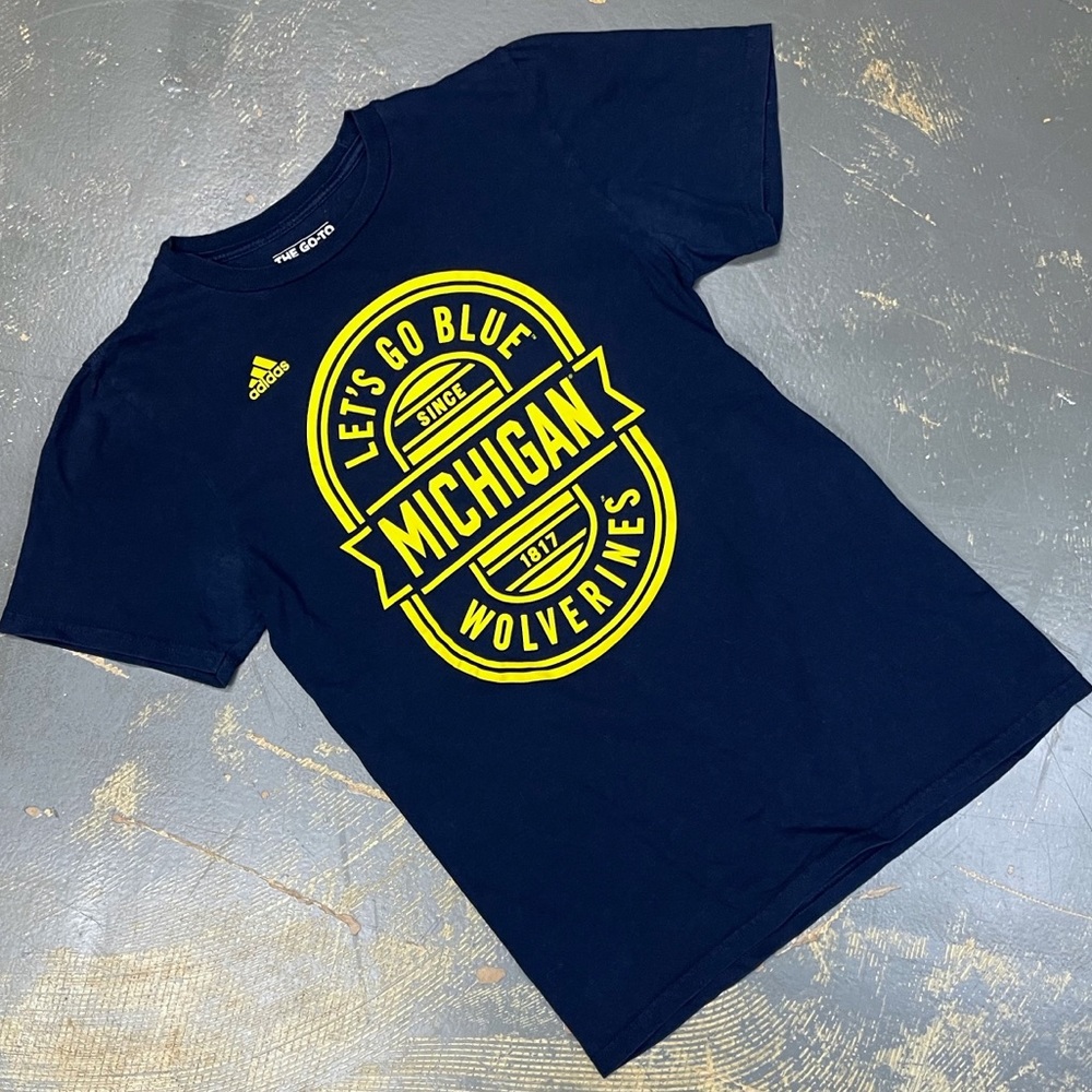 Adidas Michigan Wolverines Go To Shirt Small Big Blue NCAA Football